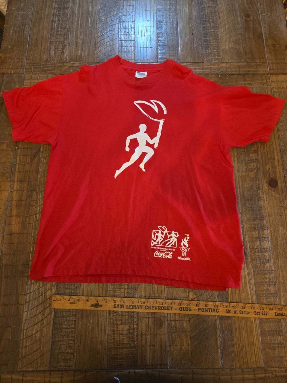 VINTAGE 1996 Atlanta Olympic Games Coca Cola Shirt XL Red Double Sided SS Always
